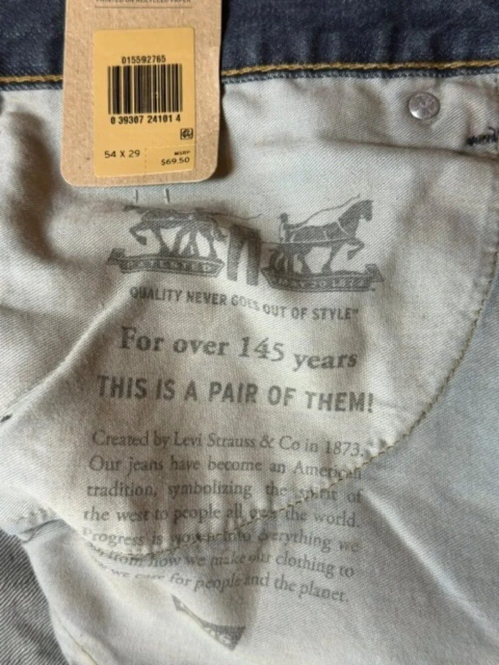 NWT Levi’s 559 Relaxed Straight Jeans Men’s 54x29 Big & Tall Blue